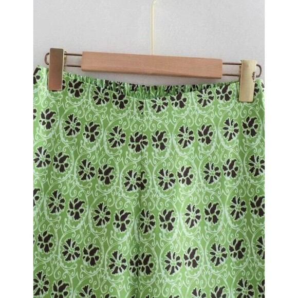 ZARA GREEN PRINT WIDE LEG AFRICAN MOTIF FLOWY BOHO PANT- M - Picture 6 of 6